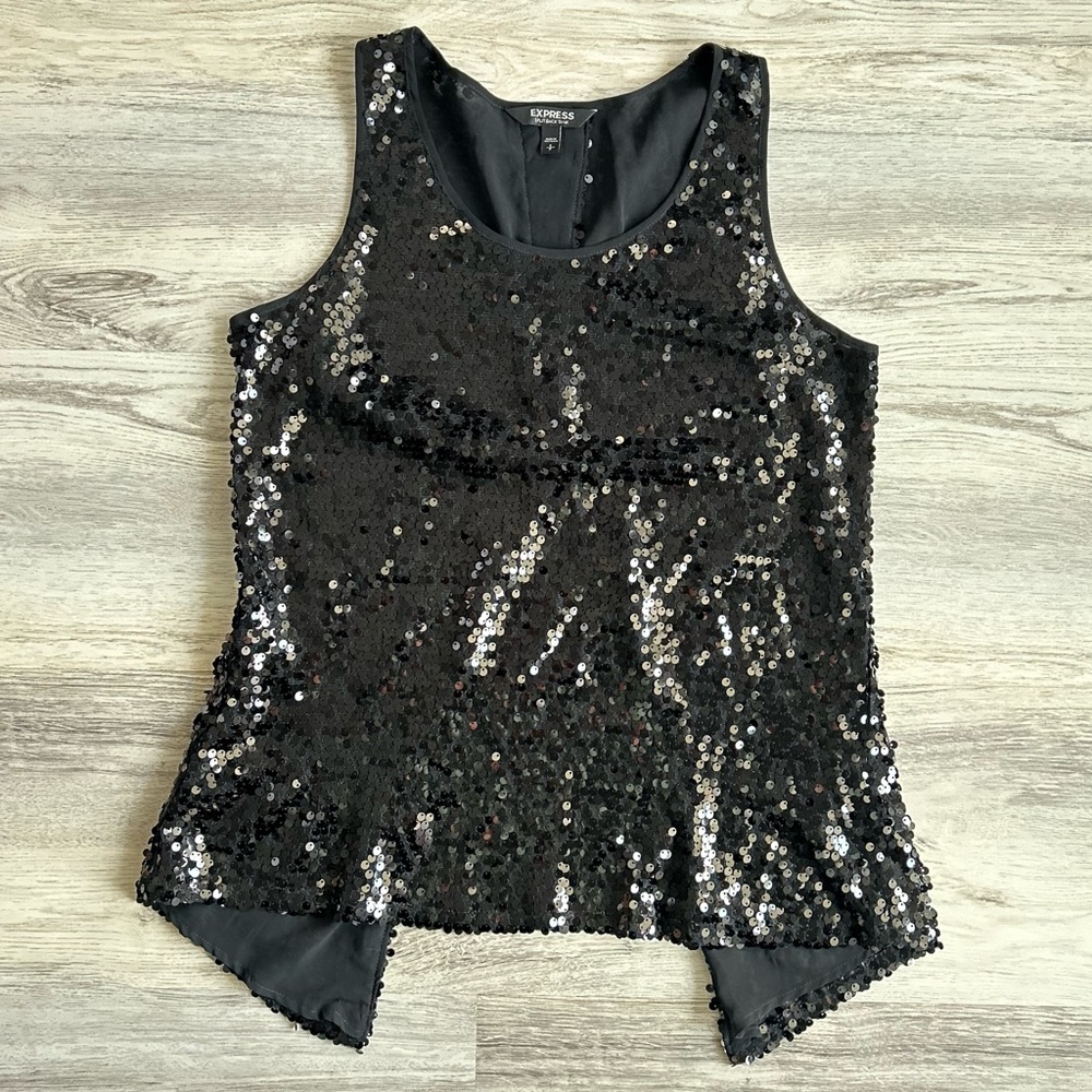 Express black sequin split back tank